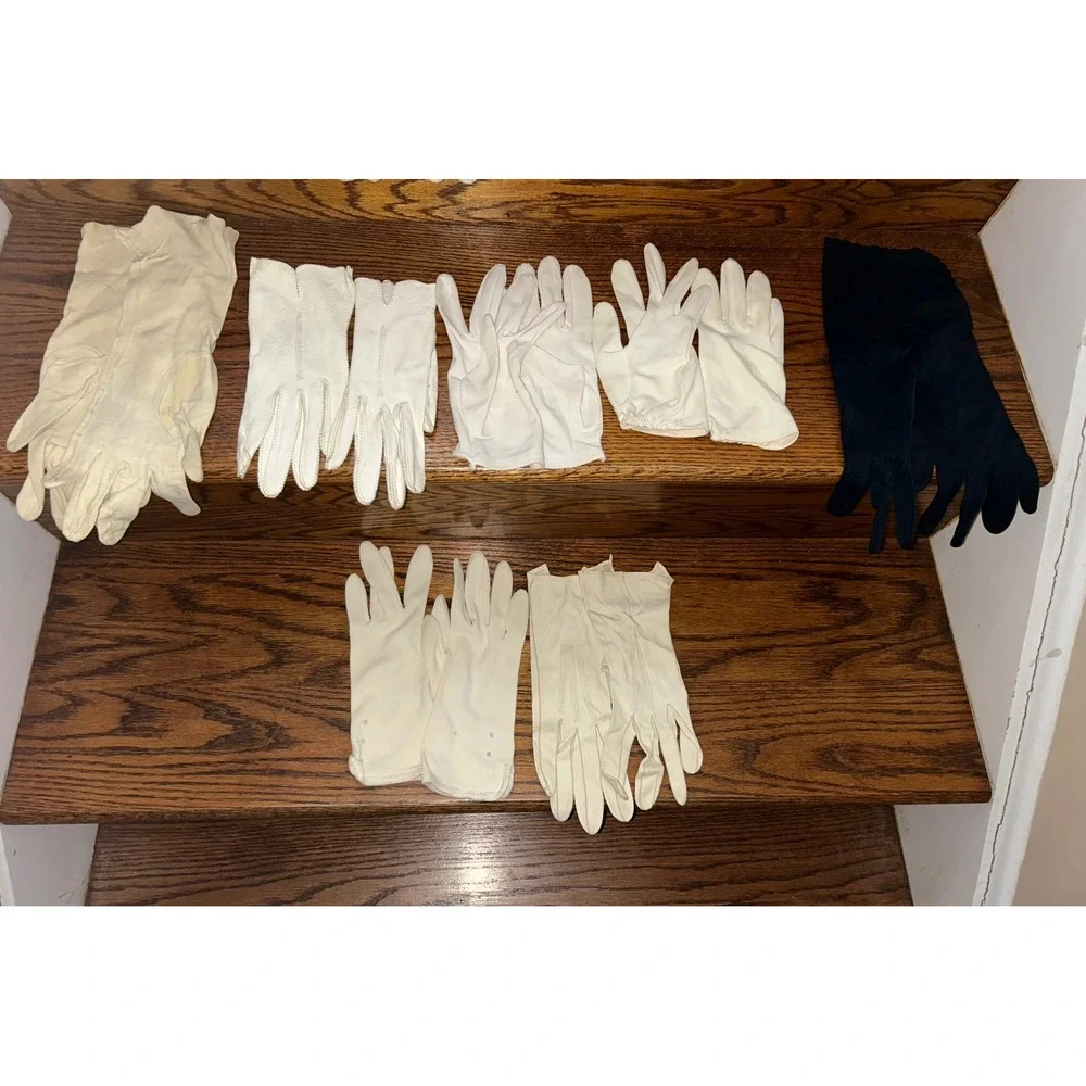 Vintage Ladies Dress Gloves 10 Pairs White Cream Black Brown Mid Century Formal